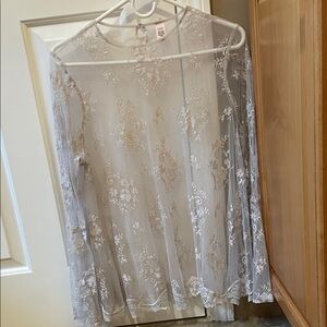 Sheer Lace Long-Sleeve Top in Light Gray by Victoria’s Secret